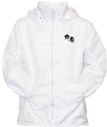 Mens Bowling Jacket Fully Fleece Lined Waterproof Hoodded Jackets Detachable Hood White With Embroidered Logo (XX-Large, White)
