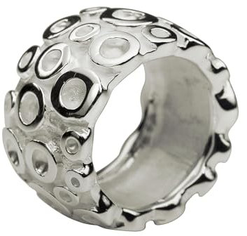 SILBERMOOS Damen Ring Bandring Kreis-Struktur breit matt glänzend massiv 925 Sterling Silber, Größe:60