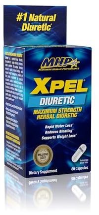 Maximum Human Performance Xpel Maximum Strength Diuretic Water Pills, for Water Retention Relief, Weight loss Support, with Vitamin B-6 Potassium Dandelion Root, 80 Capsules