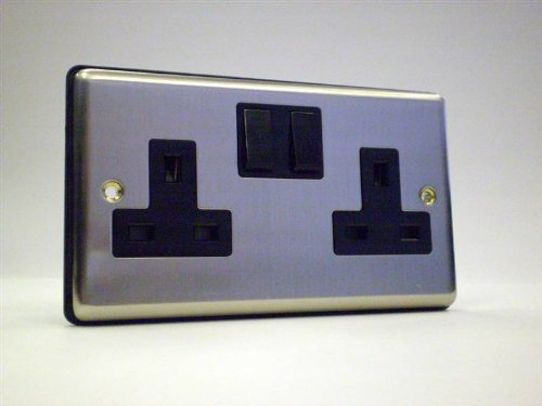 1 X BRUSHED CHROME / BLACK DOUBLE SOCKET