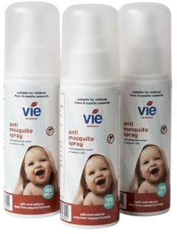 Vie Naturals DEET-Free Anti-Mosquito Spray-On, 100ml, Natural Plant-Based, Safe for Kids and the Whole Family, Travel-Friendly Protection, Pack of 3