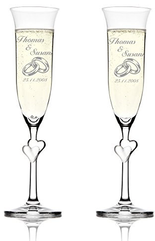 polar-effekt 2 Sektgläser mit Namen und Datum - Kristallgläser mit Gravur 175 ml - Geschenkidee zum Hochzeitstag, Jahrestag oder Valentinstag