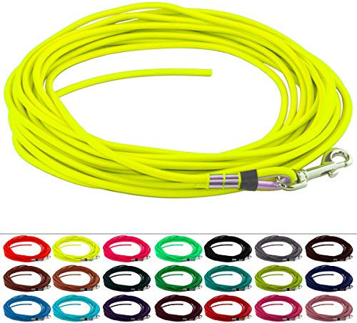 LENNIE Runde BioThane Schleppleine für Hunde von 15-25kg, Ø 6mm, 10m lang, ohne Handschlaufe, Neon-Gelb