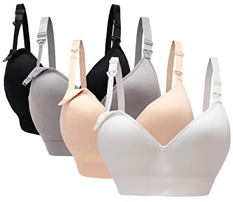 Cimary Damen Schwangerschafts Still-BH Stillen Soft Cup Bras, 4pack (Black+grey+beige+white), Gr.- 36/80