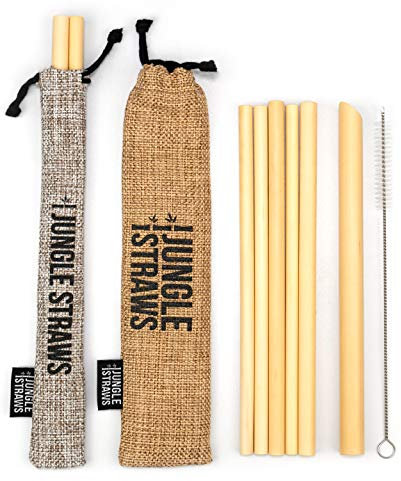 Jungle Straws | Pajitas de Bambú | Pajitas 100% Naturales Reutilizables | Set de Paja de Bambú Orgánico | Bebidas Ecológicas, Sostenible y Duradero | Cepillo de Limpieza - Gris