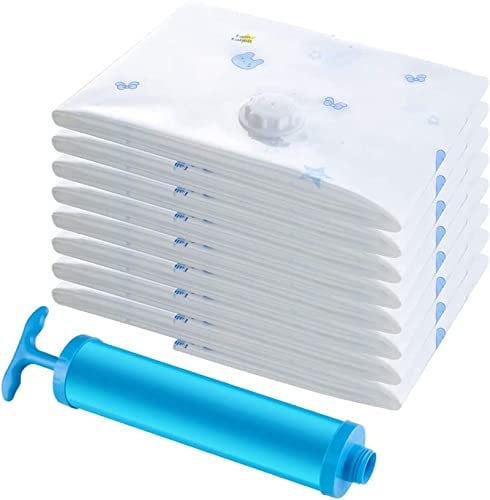 UOUNE Vacuum Storage Bags, 8-Pack (4 Jumbo, 2 Large, 2 Medium) Reusable Space Saver Bags Vacuum Compression Zipper Storage Bags with Airtight Valve and Hand Pump,Work with Vacuum Cleaner