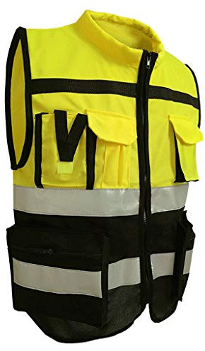 HomeDecTime Warnweste Reflektierende Arbeitsweste Sicherheitsweste mit Reißverschluss, Hohe Sichtbarkeit - Gelb Schwarz, XL 175
