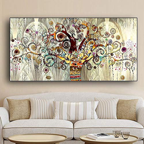 Gustav Klimt Reproduction sur toile Motif arbre de vie 60 x 120 cm Sans cadre