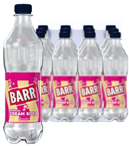 BARR since 1875, 12 Pack American Cream Soda, Zero No Sugar Sparkling Soft Drink with a Creamy Taste of American Cream Soda, Fizzingly Fun - 12 x 500ml Bottles