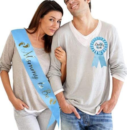 CoolerthingsDG, Baby Shower Light Blue Sash Daddy to Be Tinplate Badge in Combo Kit Baby Shower Party Gender Reveals Party Gifts (Light Blue)