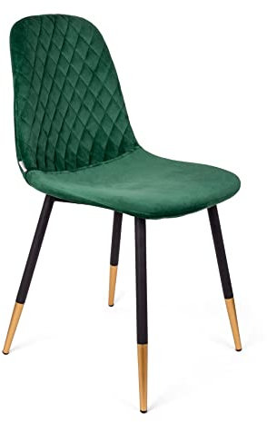 HOMLA Noir Veloursstuhl Wohnzimmerstuhl Esszimmerstuhl Polsterstuhl - Sessel mit Rückenlehne - Küchenstuhl mit Modischem Design - Schwarz und Gold Beine - Grün 44x52x85 cm