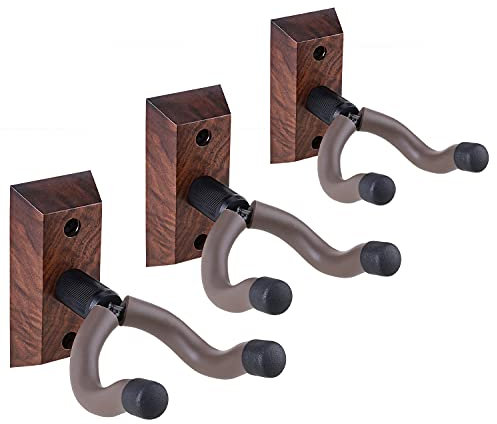 Lot de 3 crochets muraux en noyer noir pour guitare acoustique, électrique, basse