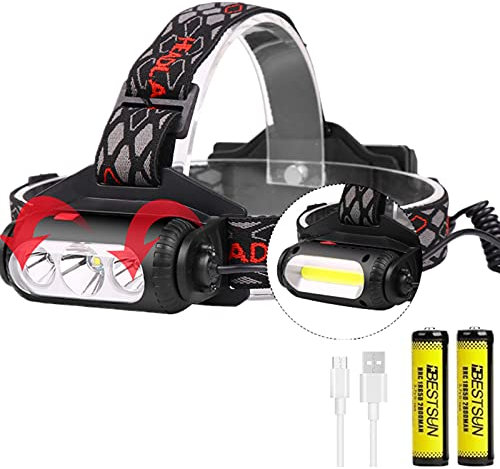 Faro a LED rosso, ricaricabile 120000 lumen Lampada frontale 2 in 1 Lampada frontale a LED verde bifacciale Torcia COB Torcia impermeabile regolabile per campeggio Escursionismo Pesca