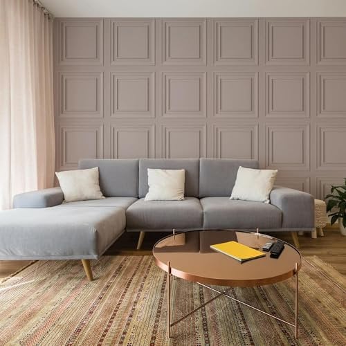 Graham & Brown Fresco Blush Wood Panelling Wallpaper, Pink, Full 10M Roll