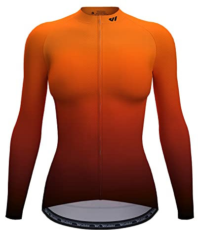 Wulibike Radtrikot Langarm Damen Radtrikot Leichtes Radshirt Radjacke Radshirt mit 3 Taschen (Rot und Gelb, S)