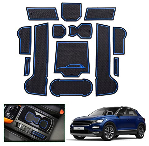 GAFAT Compatible with VW T-ROC Non-Slip Mats, 2017-2024 2025 T-R0C Rubber Mats for Centre Console, Organiser Tray, Glove Box, Door Slots (Blue)