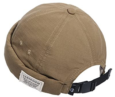 CLAPE Sommer Herren Cap Ohne Schirm Dockermütze aus Baumwolle Adjustable Brimless Hat Fisherman Mütze Beanie Worker Sailor Cap Skull Brown GD43