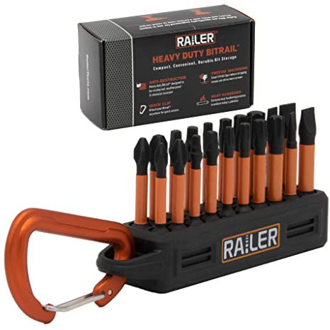 Railer 20pc Screwdriver Bit Set - Premium S2 Steel 2 Phillips, Robertson Square, Torx & Flat Head Impact Driver Bit Set with A Storage Bit Holder & Carabiner