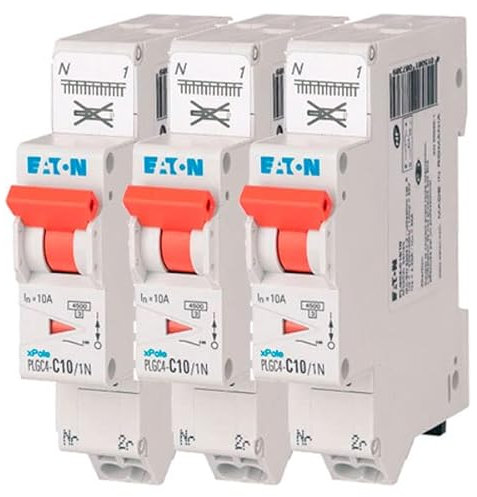 EATON 109128 PLGC4-C10/1N - DISJONCTEUR MODULAIRE PH/N - Blanc - MANETTE ORANGE - 1P+N / 10 A - COURBE C - Raccordement direct sans vis - 3 disjoncteurs
