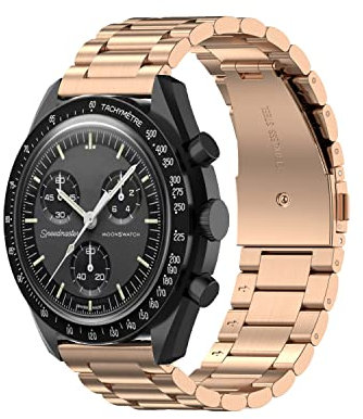 BoLuo 20mm Bracelet de Montre pour Omega Swatch, Acier inoxydable Bracelets de Montre Armband Strap Bande Loop Remplacement avec fermoir Sangle pour Omega Swatch Accessories (or rose)