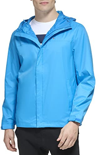 Tommy Hilfiger Lightweight Breathable Waterproof Hooded Rain Jacket Imperméable, Shocking Blue, L Homme
