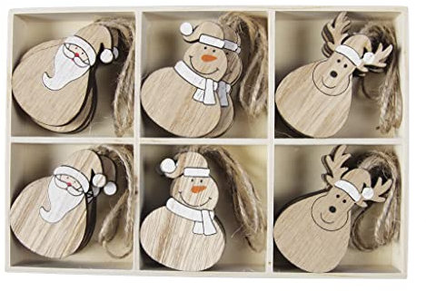 RiloStore 24 STK Anhänger Weihnachtsmann Nikolaus Elch Holz Hänger Christbaumschmuck Deko Weihnachten Geschenkanhänger Christbaum Deko Weihnachtsdeko