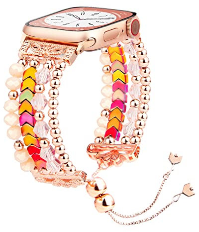Braccialetto con perline da donna, compatibile con Apple Watch Ultra Series SE 9 8 7 6 5 4 3 2 1, fohuas regolabile cristallo arcobaleno perle perline fatte a mano iWatch Band 38 mm 40 mm 41 mm