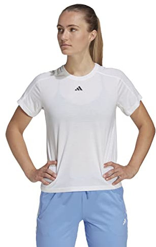 adidas Mujer AEROREADY Train Essentials Minimal Branding Crewneck Tee, White, L