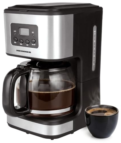 HEINNER HCM-D915 Digitale Kaffeemaschine, Schwarz/Inox | 900 W, 1,5 L Glaskanne, LCD-Display, Programmierbarer Timer, Warmhaltefunktion