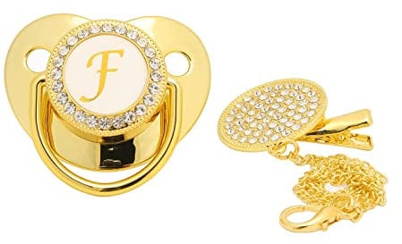 goldener ultraleichter Silikon-Schnuller 0–6 Monate,Baby-Schnuller, weicher Bling-Baby-Schnuller, Bpa-freier, sicherer Säuglingsschnuller, mit Schnullerclip, für 6 bis 18 Monate Baby(F), schnulle