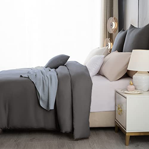 Beqnat Bettwäsche 155x220 Bettdeckenbezug - Mikrofaser Bettwäsche-Sets Anthrazit Bettbezug 155 x 220 cm mit 1 Kissenbezüge 80x80 cm, Deckenbezug Grau Bügelfrei und Weich