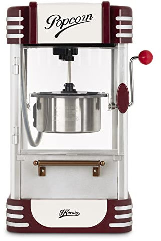 H.Koenig POP330 Maquina para Hacer Palomitas, Diseño Retro, Luz de Mantenimiento de Calor, Capacidad de Cacerola 50g en Acero Inoxidable, Puerta Magnetica, 360w