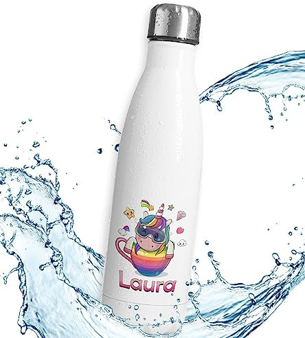 timalo® Thermosflasche Einhorn personalisiert mit Namen auslaufsichere Edelstahl Trinkflasche Wasserflasche für Kinder Mädchen 500mL