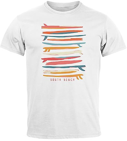 Neverless® T-shirt de surf pour homme South Beach California USA Summer Surfing Motif Fashion Streetstyle, Planche de surf South Blanc/rouge, M