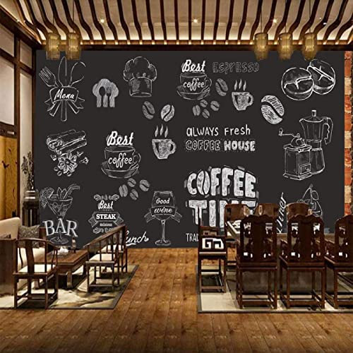 GIVLWF Schwarz-Weiß-Doodle Tapeten, Kuchen-Milch-Tee-Café Vlies Tapete, Wandbild Dekoration - für Zuhause Schlafzimmer die Mauer 350 x 265 cm