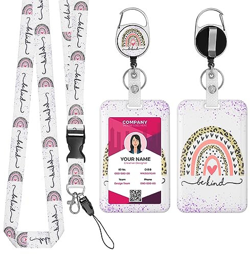 TIESOME Einziehbares Lanyard mit ID Kartenhalter Set, Boho Regenbogen Kunststoff Kartenhalter mit abnehmbarem Lanyard und einziehbarem Ausweishalter ID Schutz harter Ausweishalter für Arzt Lehrer (C)
