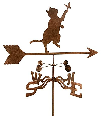 Wetterfahne mit Katzen- und Schmetterlings-Silhouette, Wetterfahne, Windrichtungsanzeiger, korrosionsbeständiger Wetterhahn aus Edelstahl, Messwerkzeug mit Montagehalterung