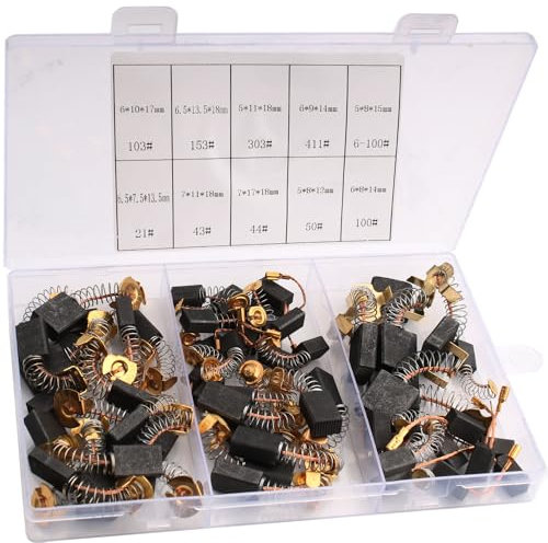 RUNCCI-YUN 60PCS 10 tailles Balai Charbon Moteur Electrique Balais en Charbon Universel Charbon pour Perceuse Charbon pour Machine Electrique Brosses de Carbone pour Ponceuses, Scies Circulaires