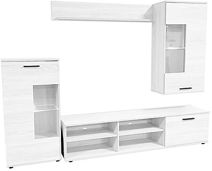 Homey - Mueble de Salón Moderno con Leds, Módulos de Comedor, Modelo Alba, Acabado en Andersen, Medidas: 229 cm (Ancho) x 200 cm (Alto) 38 cm (Fondo)