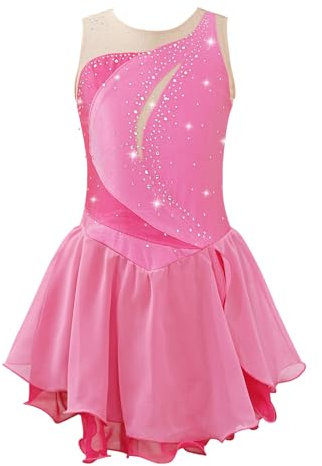Freebily Vestito da Pattinaggio Artistico Bambina Body Danza Classica Ballerina Senza Maniche Leotards Pattinaggio Body da Balletto Abito da Ballo Latino Jazz Performance Rosa 13-14 Anni
