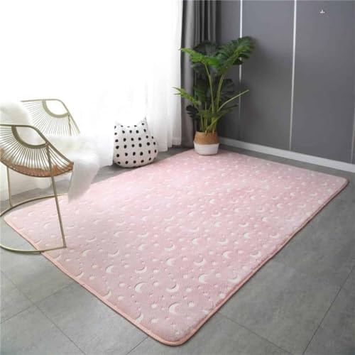 GGBOND Tapis lumineux qui brille dans le noir avec lune rose, poils courts type sandwich en éponge, doux et confortable, 120 x 200 cm