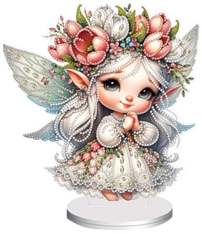 Starnearby DIY Diamond Painting Blumenfee Tisch Deko, Doppelseitig 5D Diamant Painting Engel Ornamente, Diamant Malerei Stehend Kunst Set, Festliches Geschenk Hausgeschenk (E)