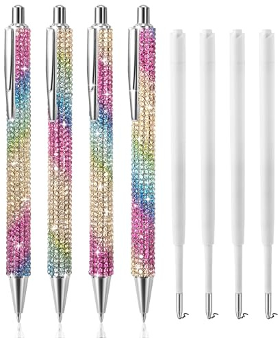 Newellsail Kugelschreiber Glitzernde Kristall-Diamantstifte 1,0 mm Schwarz Tinte Einziehbare Klickstifte mit Stiftminen Geschenkstifte für Weihnachten Hochzeit 4 Stück (Regenbogenfarben)
