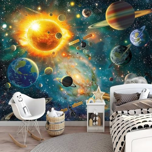 Panorama-Art Fototapete Weltraum Universum Sonnensystem 200 x 140cm Vlies Tapeten Teenager Moderne Wandtapete Wohnzimmer Schlafzimmer UV-Schutz