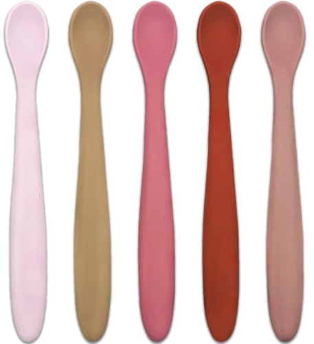 VURYAPI 5 Piezas Cuchara Bebe Aprendizaje, Cucharas Silicona, Cucharas de Aprendizaje para Bebés, Cucharas Blandas para Primera Fase del Bebé, Muy Adecuadas para Autoalimentación y Destete Guiado