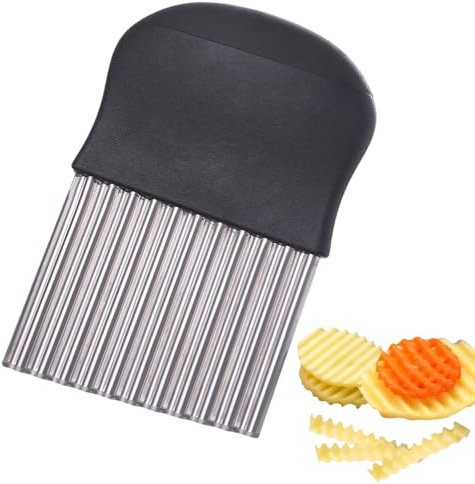 1 Stück Edelstahl Wellenschneider, Rostfreier Stahl Kinder Riffelmesser Wellenmesser zum Schneiden, Multifunktion Wellenschnittmesser für Gemüse,Pommes, Butter, und Obst (Schwarz)