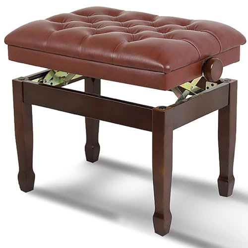 Meiiron Klavierhocker aus PU-Leder mit Notenfach, höhenverstellbare Klavierbank aus Massivholz for Üben, 60 x 40 x 50-60 cm(Brown)