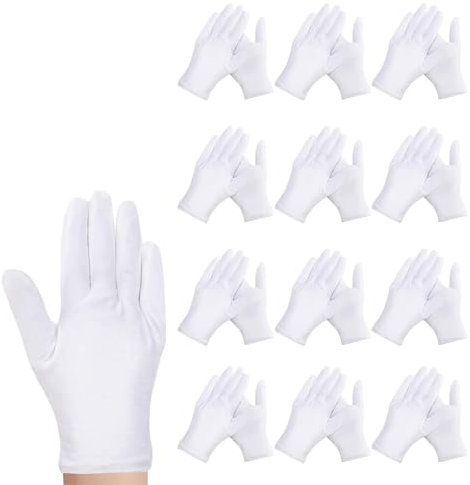 24 Pcs White Cotton Gloves, Large Soft White Gloves Coin Jewelry Silver Inspection Guard Gloves, Overnight Moisturising Dry Hand Cotton Gloves Large, Serving Gloves Stretchable Moisturizing Gloves