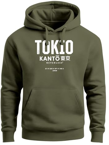 Neverless® Hoodie Herren Frontprint Tokyo Japan Japanische Schriftzeichen Grafik Print Fashion Streetstyle Männer