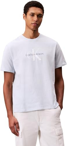 Calvin Klein Herren T-Shirt Kurzarm Monologo Tee aus Baumwolle, Blau (Plein Air), M
